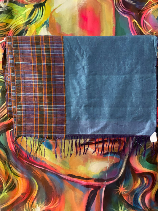 checkered blue, black & white  / plain light blue