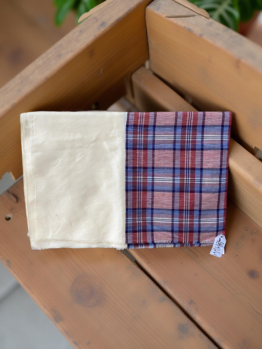 checkered black, red & blue / plain cream